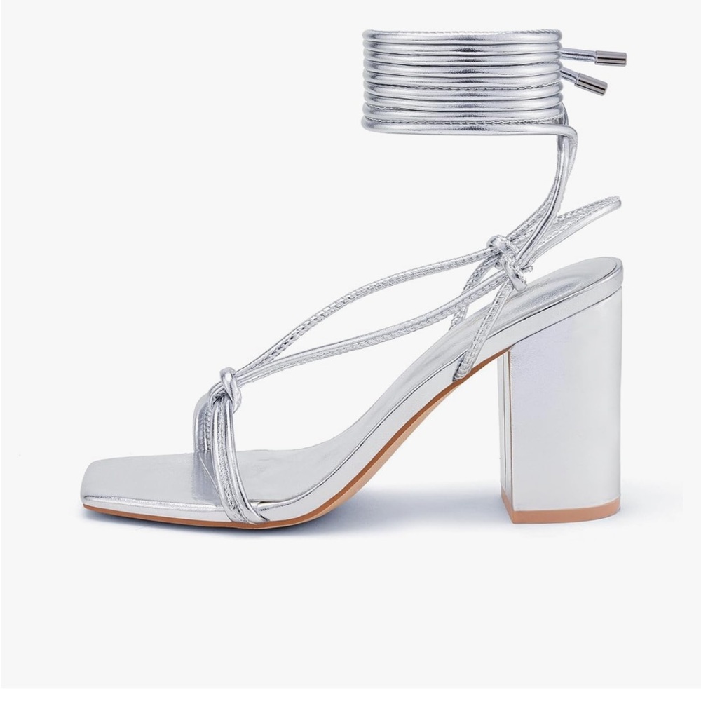 Silver strappy heel